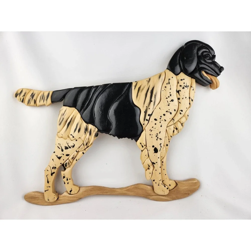 Wood Intarsia Stabyhoun English Setter Field Dog Pointer Handmade Wall Artisan‎